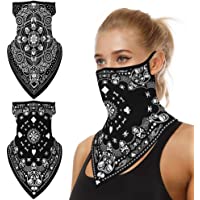 FLOFIA 2pcs Pañuelo Mascara Facial con Cuello de Oreja Pañuelo Bufanda Triangular Bandana Mascarilla Mask Negras Bragas…